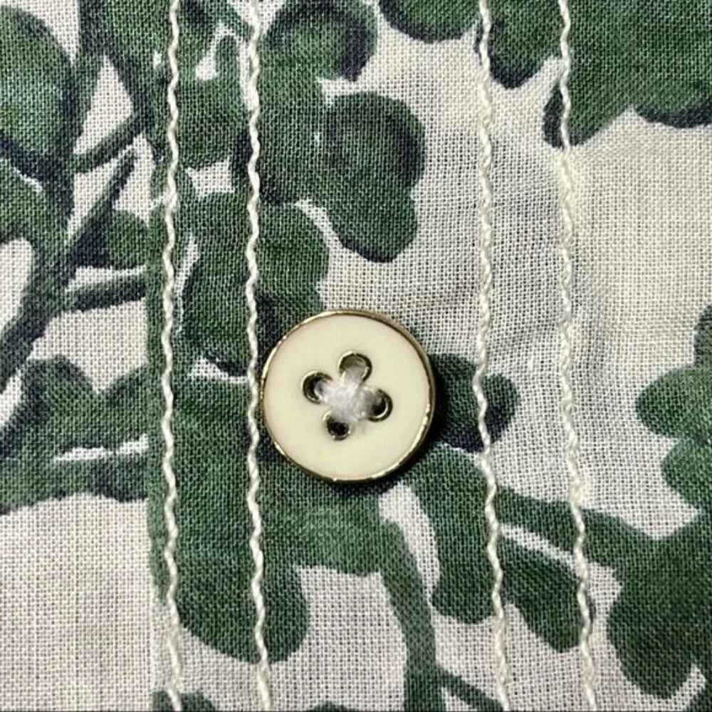 Tory Burch Issy Vine Leaf Print Button Down Shirt Utility Roll Tab 2 XS